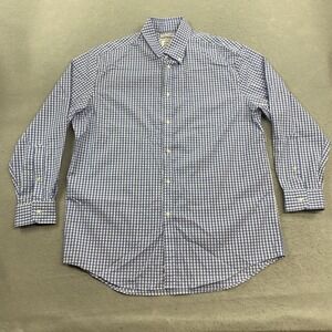Jos A Bank Shirt Men 17 Blue White Button Down Traveler Tailored Fit